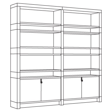 Huron Bookcase, 96 inches wide: Oak or Ash with 2 Bays