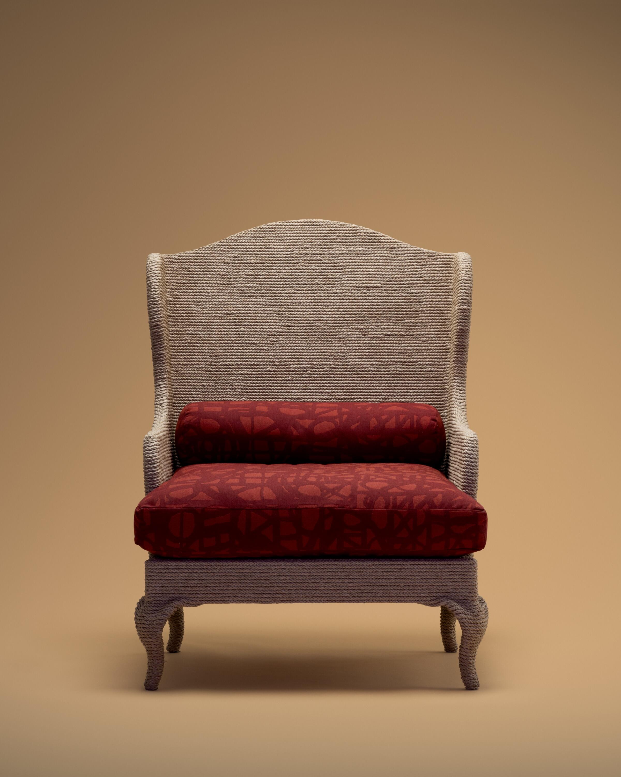 Duclou Arm Chair, Natural Hemp, Ecriture: Hot Chili