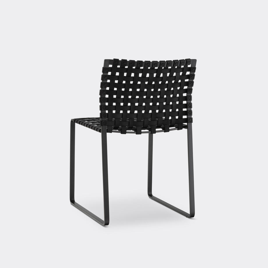 Side Chair, Narrow Black Leather Straps, Black Steel