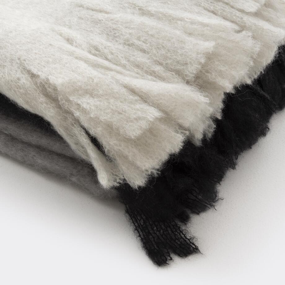 Mohair And Wool Color Block Throw, Black Grey White